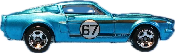 A blue 1967 Custom Mustang diecast car