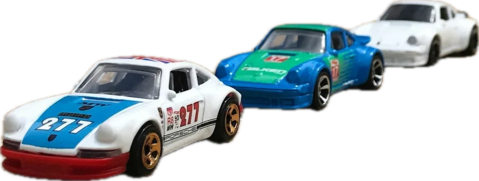 Three 1971 Porsche 911 diecast cars lined up